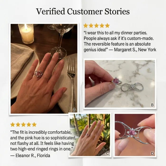 🔥 LAST DAY — 90% OFF 🔥 Reversible Pink Gemstone & Diamond Magic Cube Statement Ring | 18K White Gold Plated Luxury Jewelry for Women