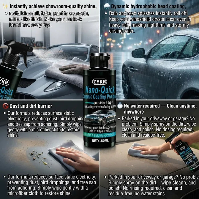 3-in-1 Quick Ceramic Spray: Instant Waterless Wash, Diamond Shine & Nano Protection for Cars & Home