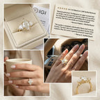 Grand Marquise & Double Heart Statement Ring — Handcrafted Vintage Floral Engraving & V-Claw Protection