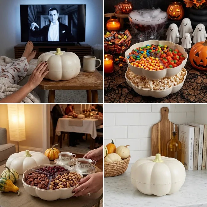 Multi-Functional Double-Layer Pumpkin Snack Container – Keeps Treats Separated & Fresh for Movie Nights