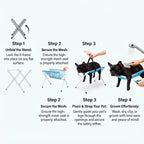 Foldable Pet Grooming & Bathing Stand – Portable Anti-Sway Bath Hammock Station with Harness for Cats & Small Dogs