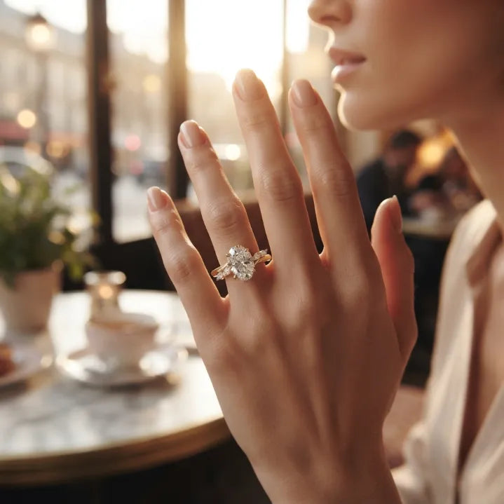 2.5 CT Oval Cut Moissanite Engagement Ring — Flora Twist Band, 14K Gold Finish (Everyday Luxury)