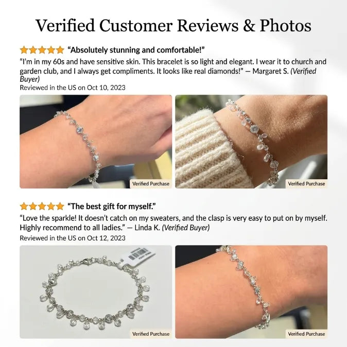 Organic Scattered Cluster Tennis Bracelet – 14K White Gold Plated Silver Vine Bracelet for Women
