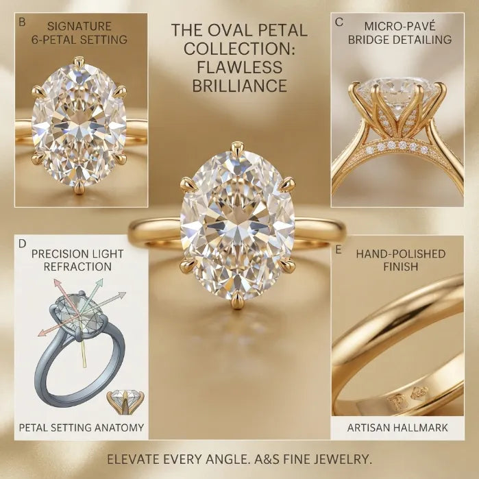 Vintage Floral Oval Ring | 18K Gold Latticework & 6-Prong Sparkle