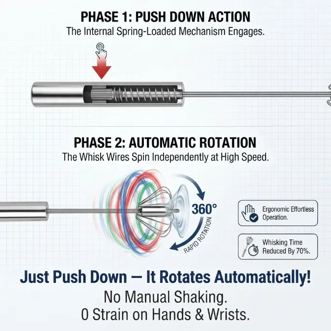 The Effortless Semi-Automatic Whisk™ | 360° Rotating Hand Push Blender & Frother for Baking, Coffee & Eggs