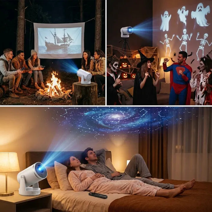 Halloween Edition Smart 1080P Mini Projector | 220° Rotatable Auto-Focus Outdoor & Window Movie Theater for Bedroom, Camping & Parties