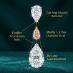 18K White Gold Pear-Cut Diamond Earrings with 1ct Rare Pink Diamond | GIA Certified