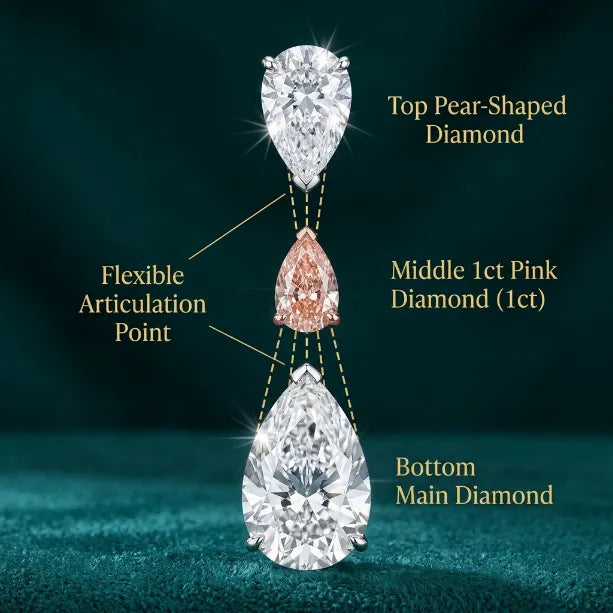 18K White Gold Pear-Cut Diamond Earrings with 1ct Rare Pink Diamond | GIA Certified