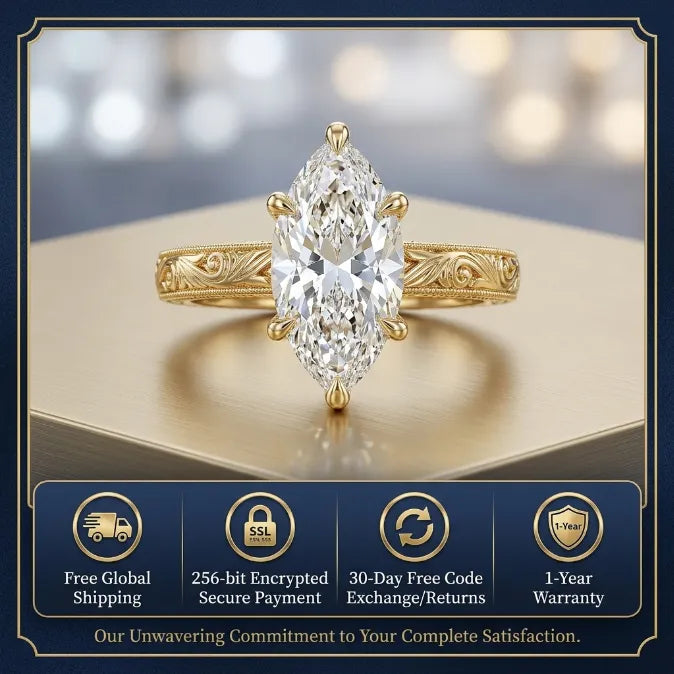The Empress Marquise-Vintage Hand-Engraved Ring with Hidden Halo
