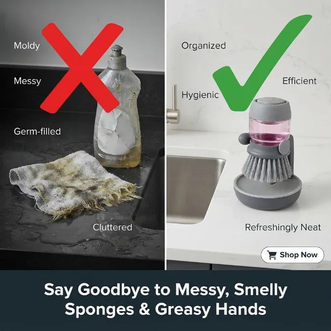 Palm Soap Dispensing Brush with Countertop Storage Caddy