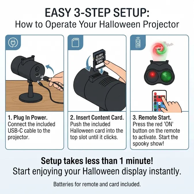 Dual-Lens Holographic Halloween Projector – 30-Second Plug & Play Ghost & Skull Light for Indoor & Outdoor Decor