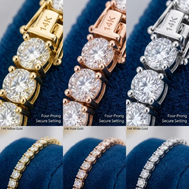 Classic 4mm D-Color Moissanite Tennis Bracelet – 14K Gold Plated with Double Safety Clasp