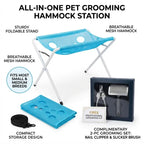 Foldable Pet Grooming & Bathing Stand – Portable Anti-Sway Bath Hammock Station with Harness for Cats & Small Dogs