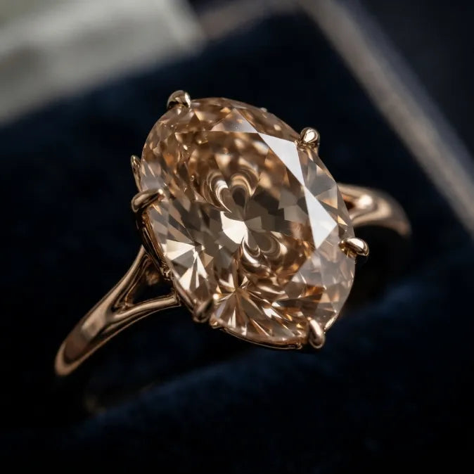 3.0ct Vintage Champagne Oval Ring with Floral Basket & Hidden Diamond