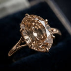 3.0ct Vintage Champagne Oval Ring with Floral Basket & Hidden Diamond