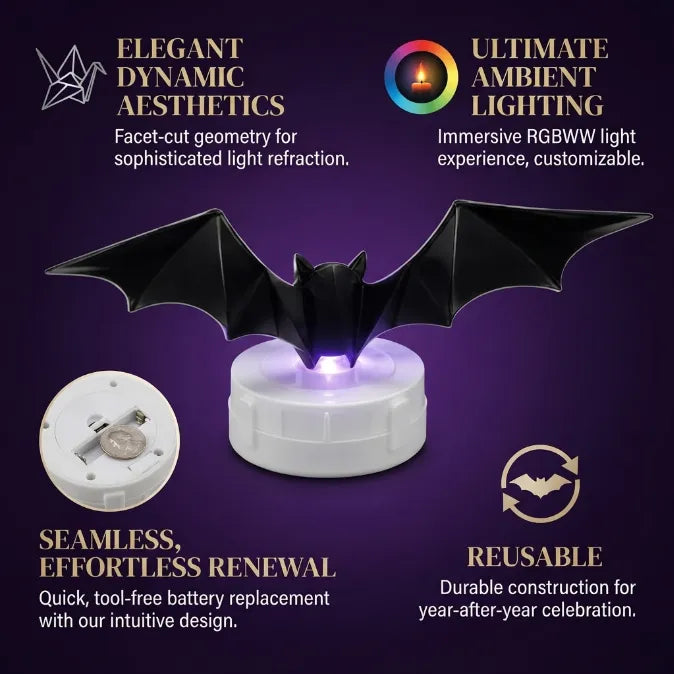 Light-Up 3D Halloween Bat Wall Decals with Twinkling LED Lights – 100% Wall-Safe & Reusable