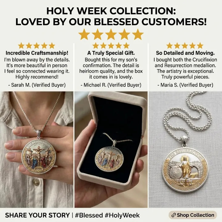 Crucifixion & Resurrection Dual-Sided Faith Pendant – Antique Gold Religious Memorial Necklace with Gift Box