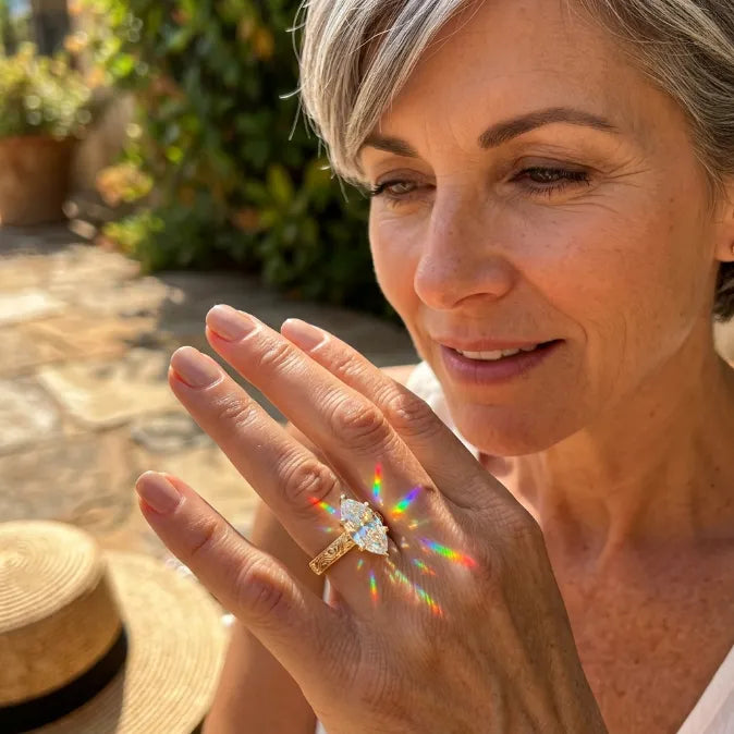 The Empress Marquise-Vintage Hand-Engraved Ring with Hidden Halo