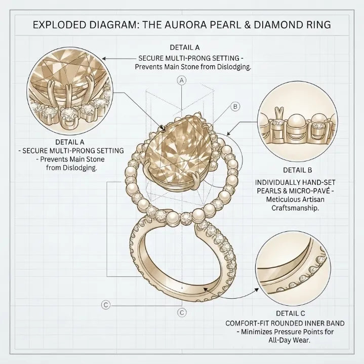 The Royal Champagne Pear-Cut Statement Ring | Double Halo Cocktail Ring