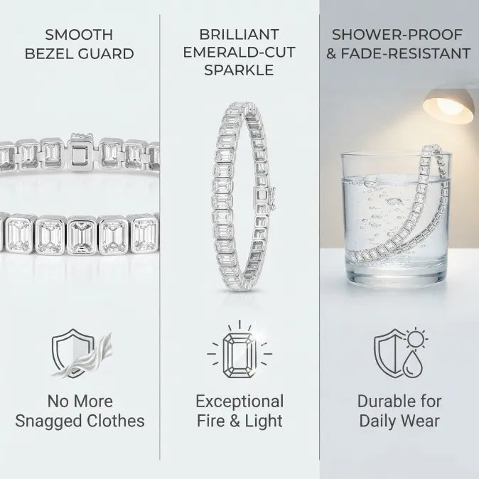 🔥 LAST DAY — 90% OFF 🔥Emerald-Cut Bezel Tennis Bracelet | 14K Gold Plated, Waterproof & Tarnish-Free Everyday Luxury