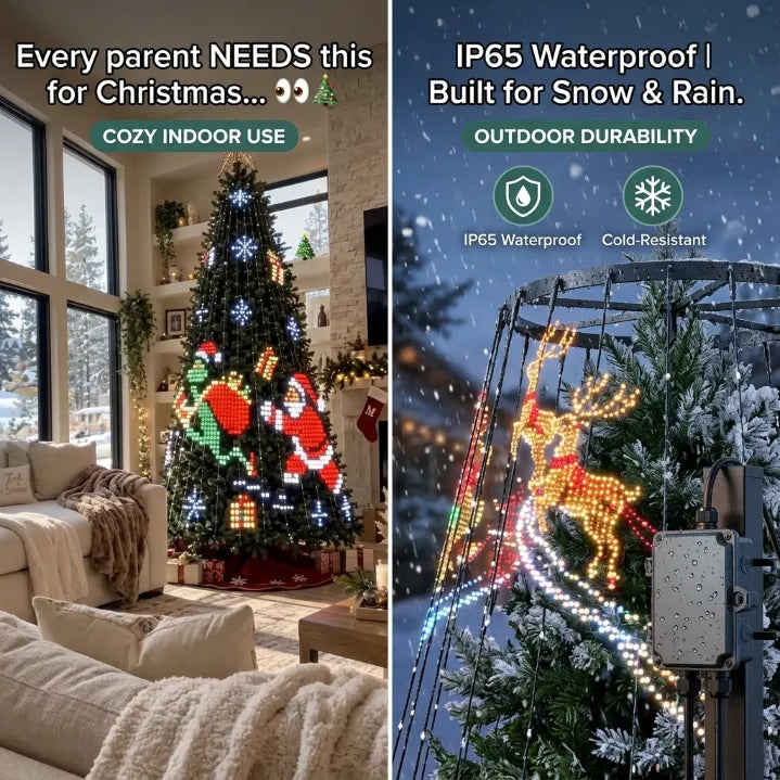 ✨Last Day 50% OFF✨ Smart LED Christmas Tree Curtain Lights | 60-Second Setup & App-Controlled Pixel Art
