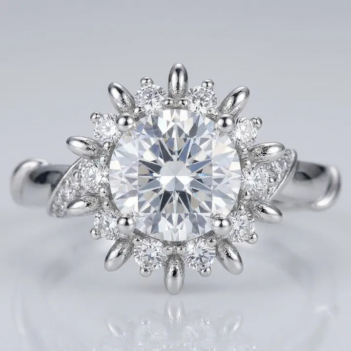 Handcrafted Vine Halo Moissanite Ring – 2.65 Refractive Index Sparkle, Hypoallergenic Comfort Fit