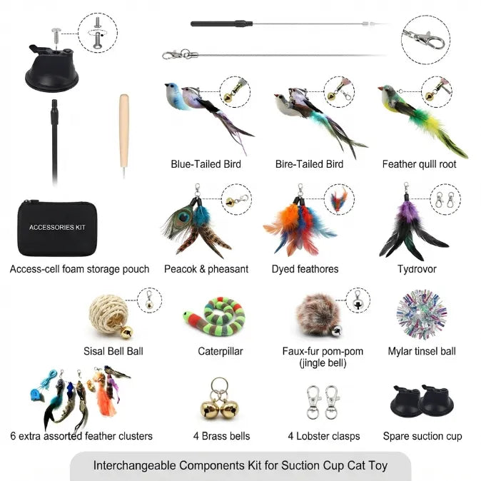 Interactive Suction Cup Flying Bird Cat Toy – 10-in-1 Hands-Free Feather Wand for Indoor Cats