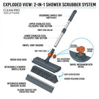 3-in-1 Long Handle Scrub Brush with Squeegee - Ergonomic L-Shaped Floor & Tile Scrubber for Bathroom, Shower, Grout & Baseboards (No Bending Required)