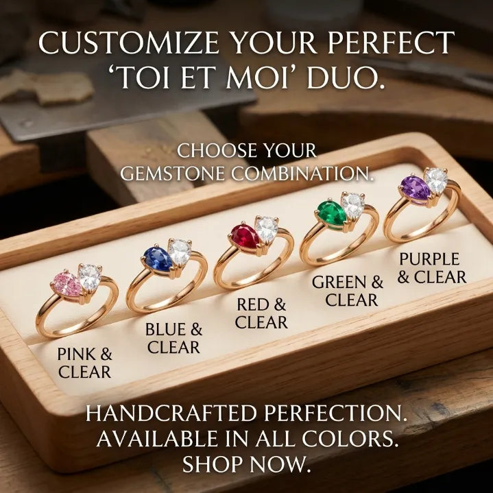 Veria Ring - 18K Gold Two-Birthstone Heart Ring