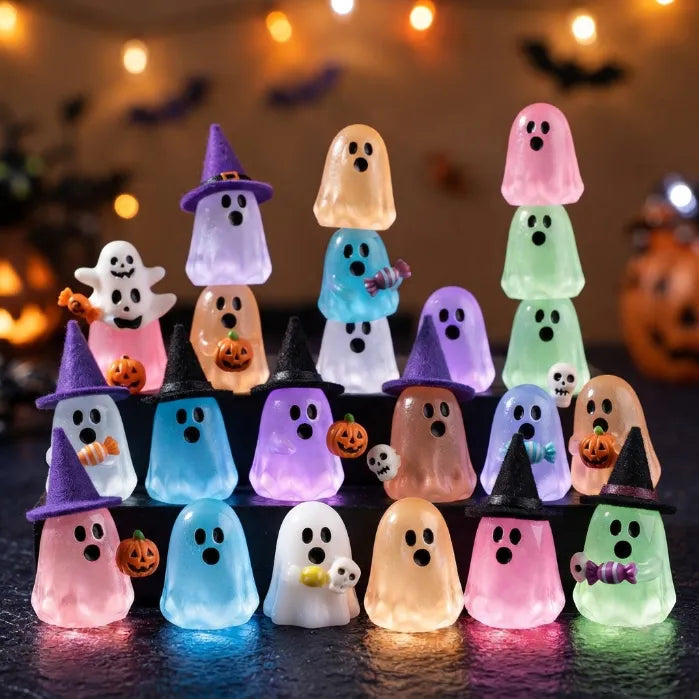 20-Piece Set of Glow-in-the-Dark Mini Ghost Figurines | Cute Halloween Desktop and Home Decor