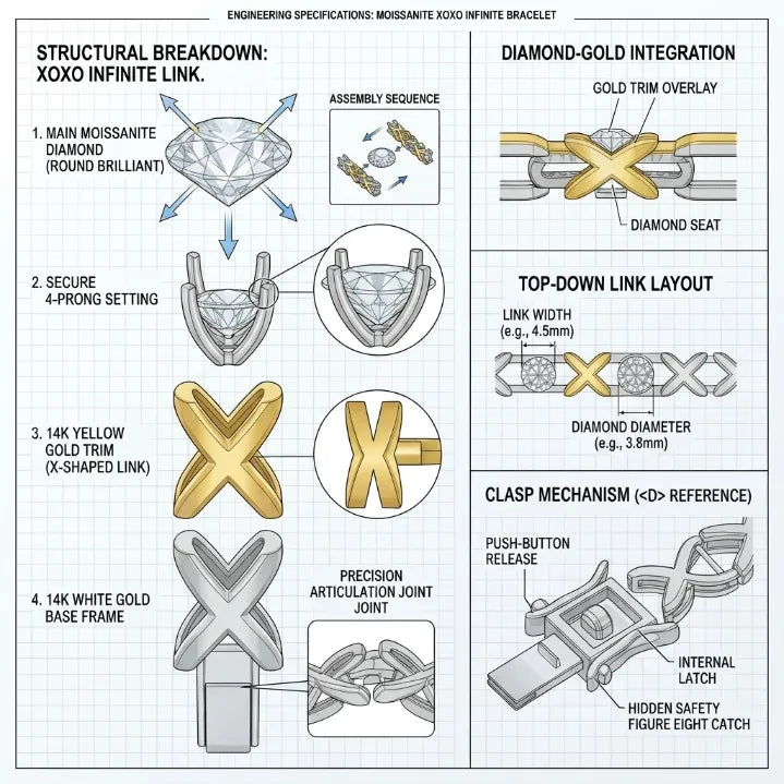 Moissanite XOXO Infinite Bracelet | D-Color VVS1 Tennis Bracelet with Secure Dual-Buckle