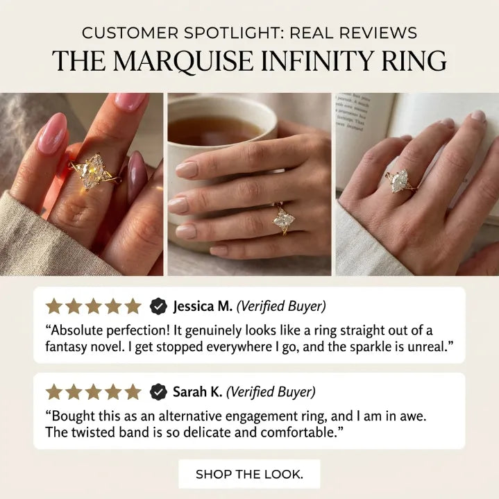 Fairy-Tale Marquise Cut Moissanite Ring | Elegant Twisted Vine Engagement Ring for Women | E Color VVS1 Sparkle