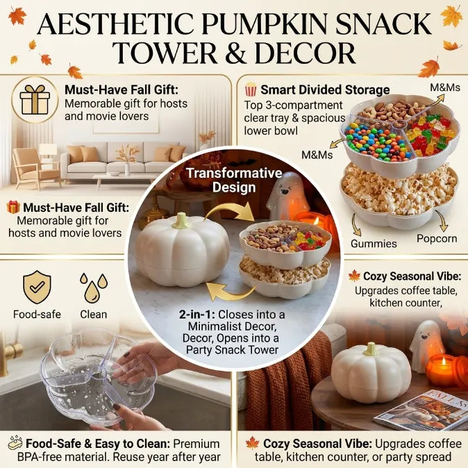 Multi-Functional Double-Layer Pumpkin Snack Container – Keeps Treats Separated & Fresh for Movie Nights