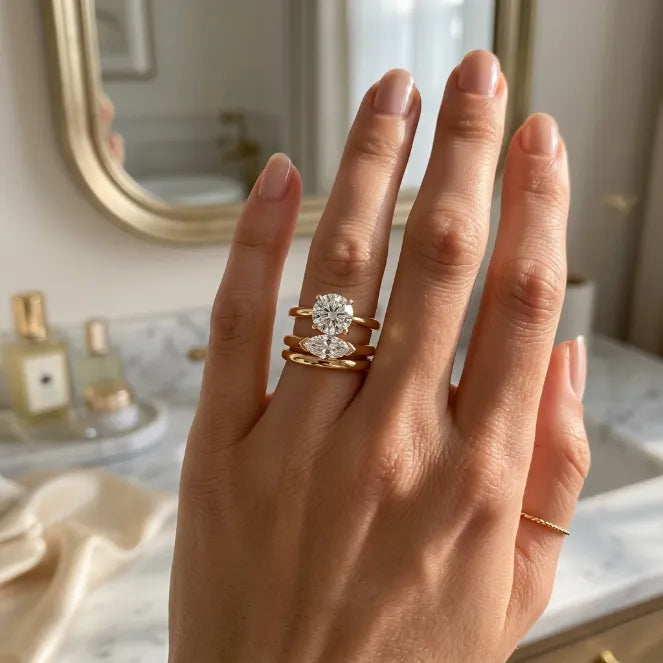 Modern V-Tip Marquise Accent Ring | Stackable Pinky & Wedding Band Companion