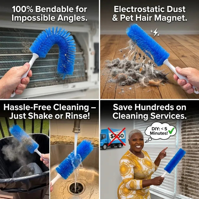 360° Bendable Microfiber Dust & Hair Duster – Flexible Gap Cleaner Brush for Blinds, AC Vents, Tower Fans & Pet Hair– Last Day 50% OFF 🔥