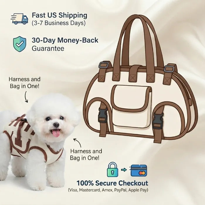 Hands-Free Dog Shoulder Harness Carrier – 2-in-1 Breathable Mesh Front Bag & Vest with Adjustable Strap for Small Dogs & Puppies-Last Day Sale-90% OFF🔥