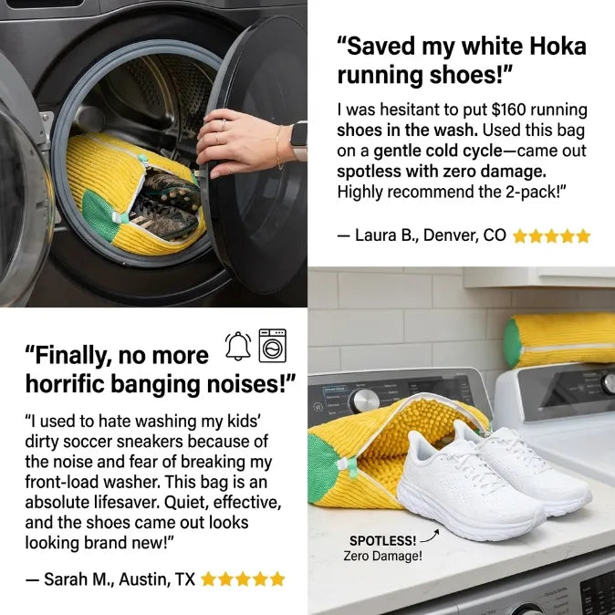 Premium Plush Microfiber Shoe Washing Bag – Shock-Absorbing, Noise-Reducing Laundry Protection for Sneakers & Washer