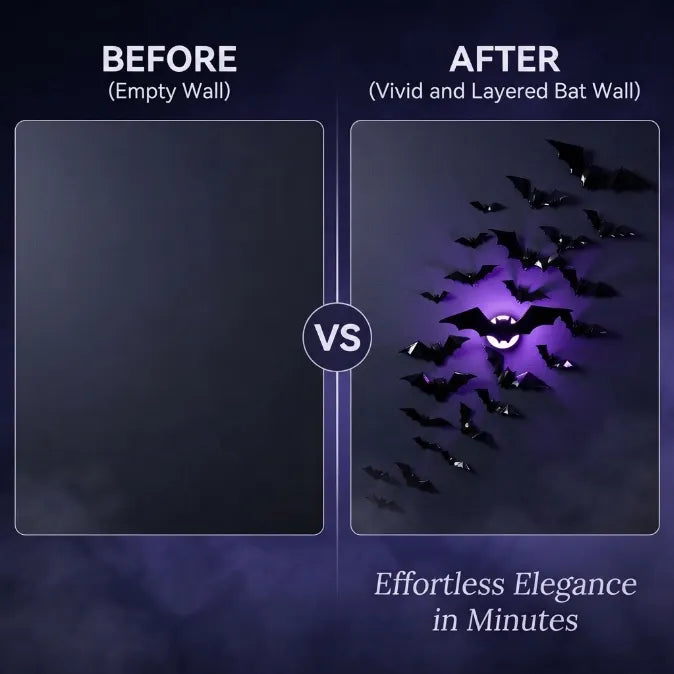 Light-Up 3D Halloween Bat Wall Decals with Twinkling LED Lights – 100% Wall-Safe & Reusable