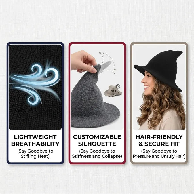 Modern Wide-Brim Witch Hat | Breathable, Shape-Regulating & All-Day Comfortable Costume & Fashion Accessory