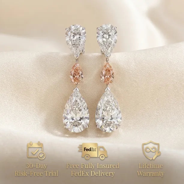 18K White Gold Pear-Cut Diamond Earrings with 1ct Rare Pink Diamond | GIA Certified