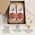 Spooky Cozy Plush Pumpkin House Slippers - Soft Fleece Non-Slip Halloween Footwear