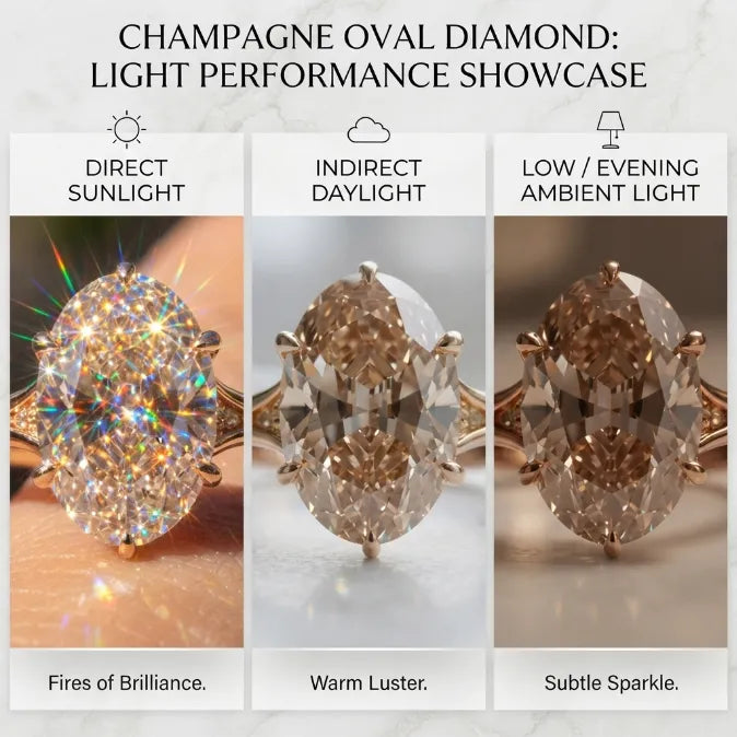 3.0ct Vintage Champagne Oval Ring with Floral Basket & Hidden Diamond