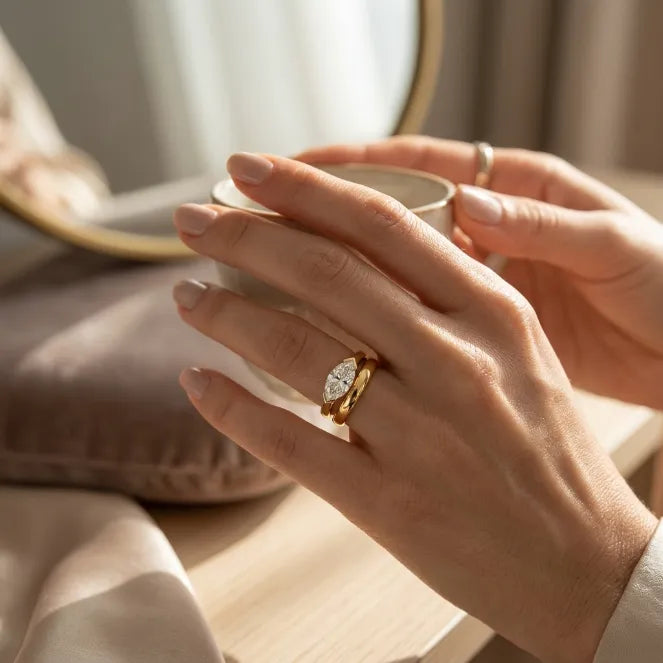 Modern V-Tip Marquise Accent Ring | Stackable Pinky & Wedding Band Companion