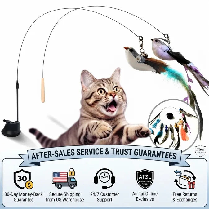 Interactive Suction Cup Flying Bird Cat Toy – 10-in-1 Hands-Free Feather Wand for Indoor Cats