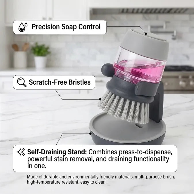 Palm Soap Dispensing Brush with Countertop Storage Caddy
