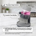 Palm Soap Dispensing Brush with Countertop Storage Caddy