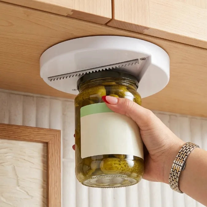 Under-Cabinet Jar Opener - Effortless 1-Second Lid Remover for Weak Hands & Arthritis (Concealed Space-Saving Design)