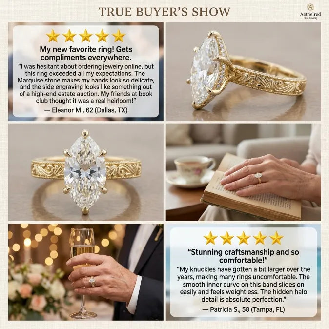 The Empress Marquise-Vintage Hand-Engraved Ring with Hidden Halo