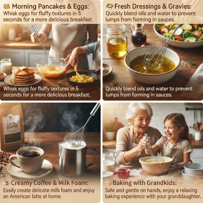 The Effortless Semi-Automatic Whisk™ | 360° Rotating Hand Push Blender & Frother for Baking, Coffee & Eggs