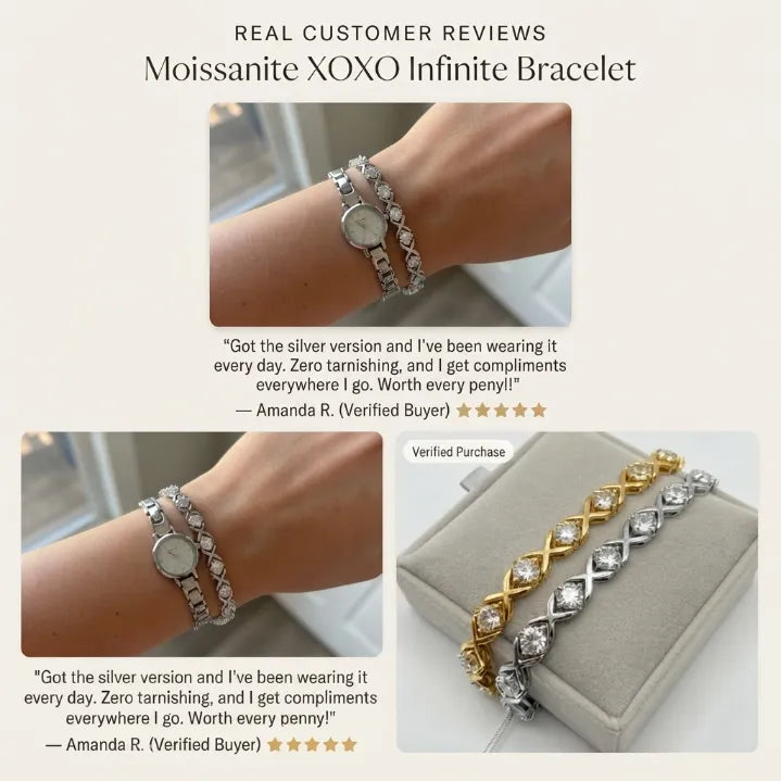 Moissanite XOXO Infinite Bracelet | D-Color VVS1 Tennis Bracelet with Secure Dual-Buckle